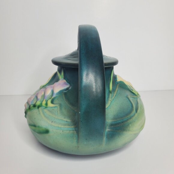 Vintage Roseville Freesia Teapot – 1940s Green Glaze Art Pottery - Picture 6 of 10